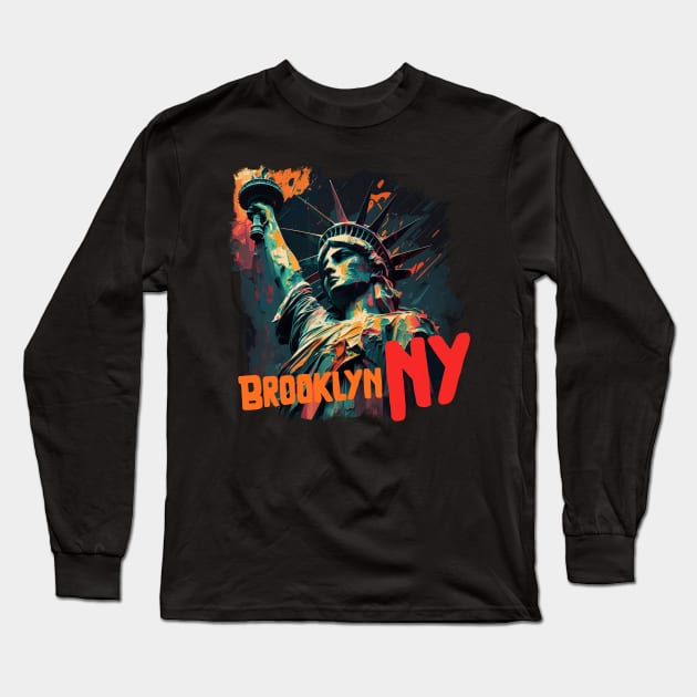 Statue of Liberty in Brooklyn NY Street Art Graffiti Style oil painting Long Sleeve T-Shirt by Snoe